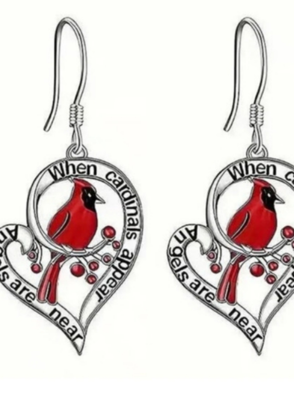 Cardinal Bird Dangle Earrings in Silver & Red
